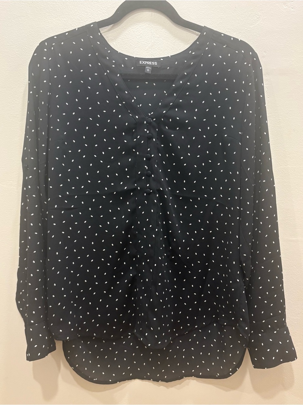 Express Black & White Polka Dot Button Detail Blouse Medium